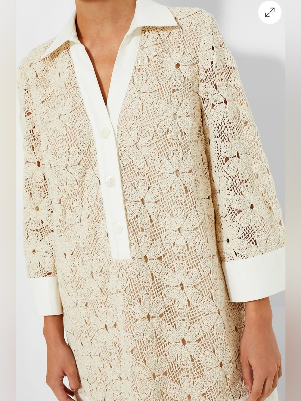 Tuckernuck Cream Crochet Shirt-Tunic Coverup - Picture 2 of 11